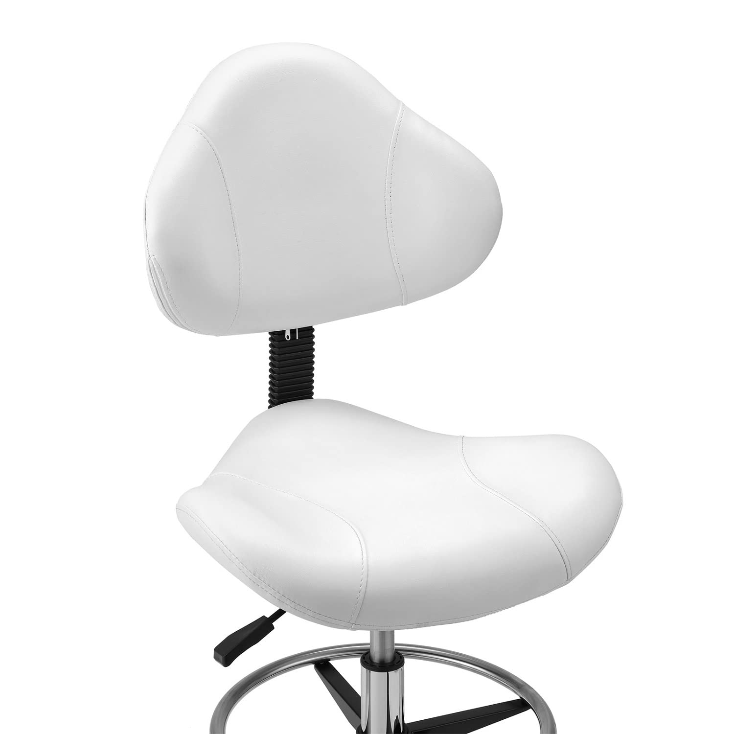 Ergonomic Drafting Chair with Lumbar Support - Adjustable Height Swivel Rolling Stool for Home Office, Studio & Craft Room - White Multi-Functional Desk Chair for Artists, Architects & Designers