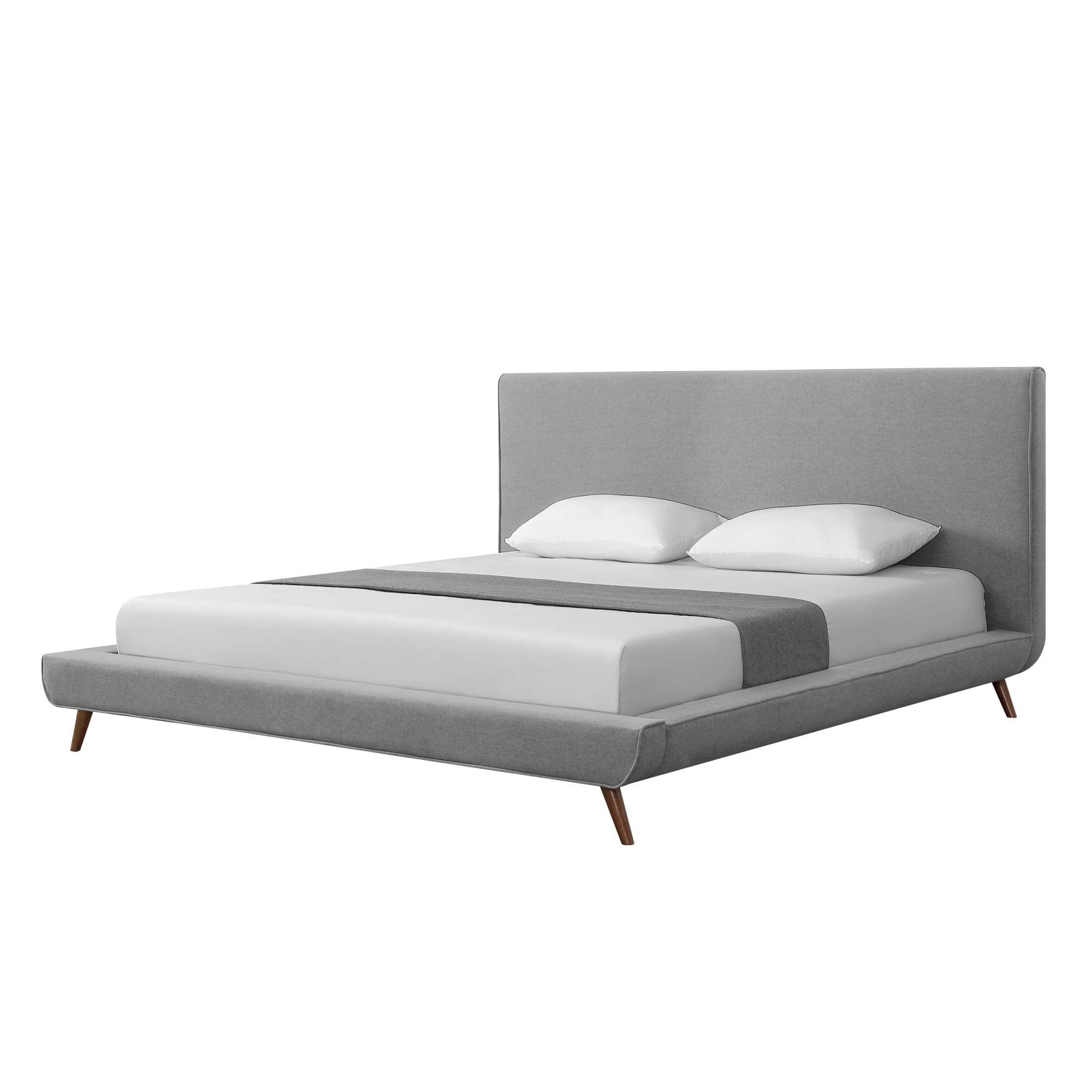 King Size Amoret Grey Linen Platform Bed Frame - Modern Minimalist Bedroom Furniture for Master Bedroom & Guest Room