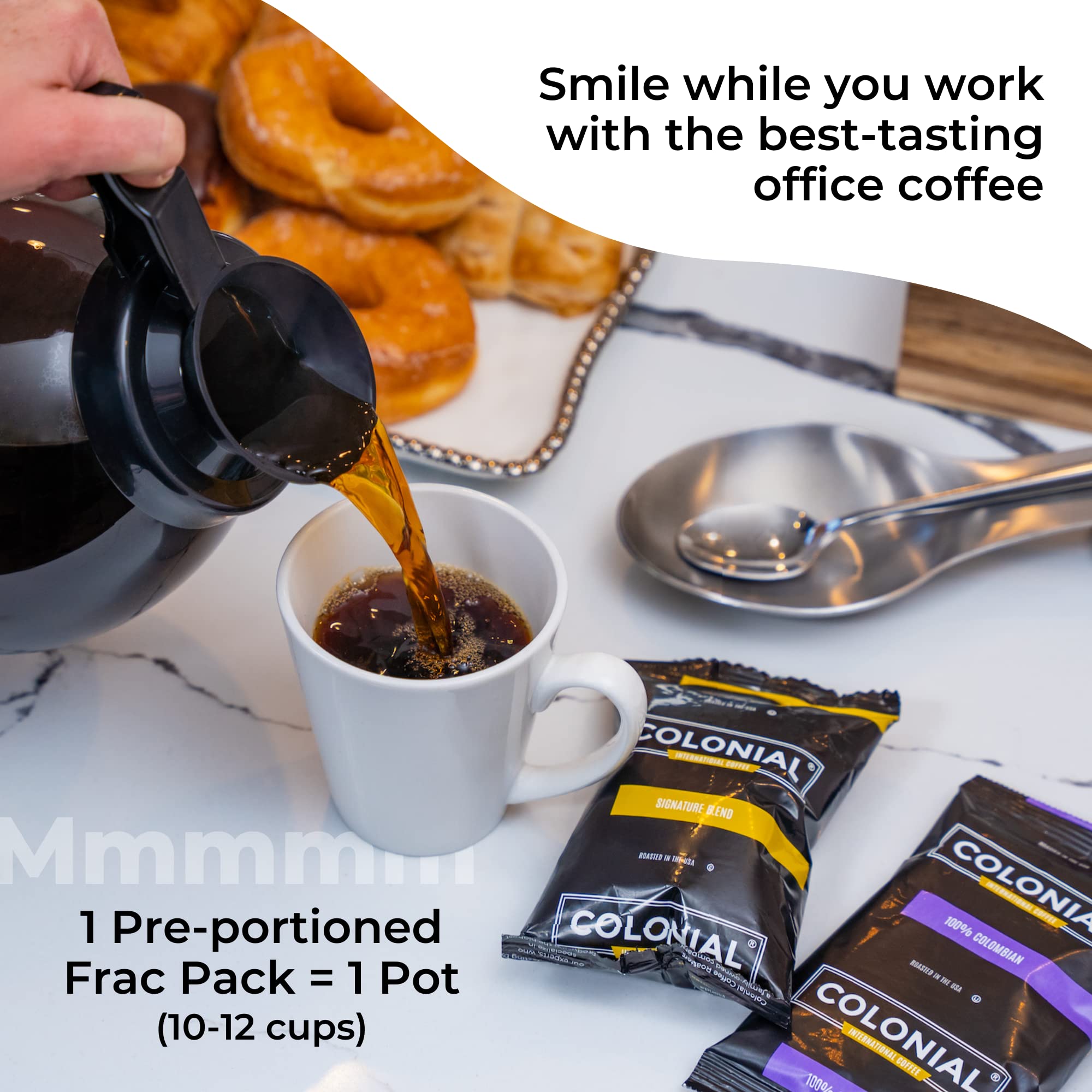 Premium Colonial Coffee Packets - 100 Single Serve Pre Ground Coffee Bags (2.5 oz Each) | High Caffeine Medium-Dark Roast Blend for Drip Coffee Makers | Perfect for Offices, Restaurants & Home Brewing