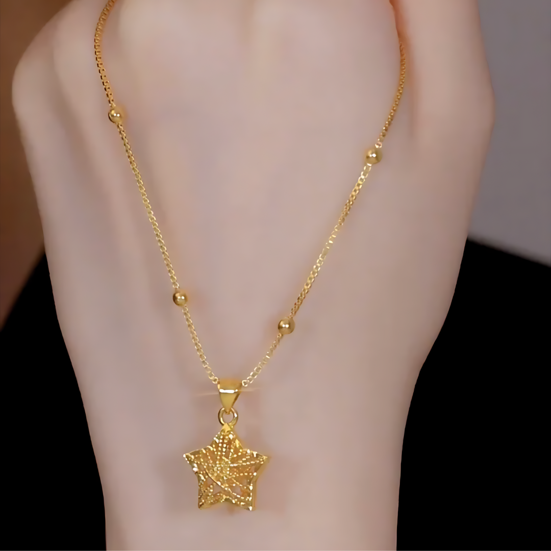 Elegant Hollow Star Pendant Gold Chain Necklace for Women - R8275 | Perfect for Everyday Wear, Gift Giving & Special Occasions