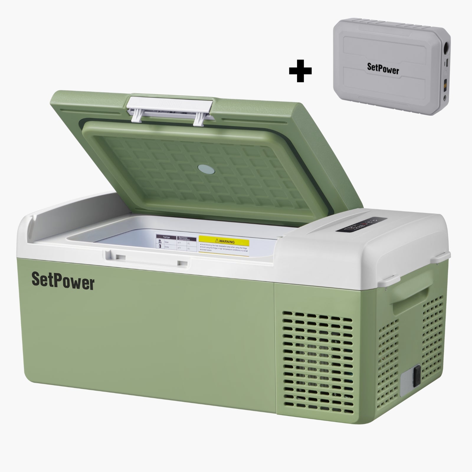 Setpower FC15 15.8Qt Portable Car Refrigerator Freezer - 12V/24V DC Electric Cooler for Vehicles, Camping & Road Trips - Energy Efficient Mini Fridge for Food, Drinks & Medicine Storage (Green)