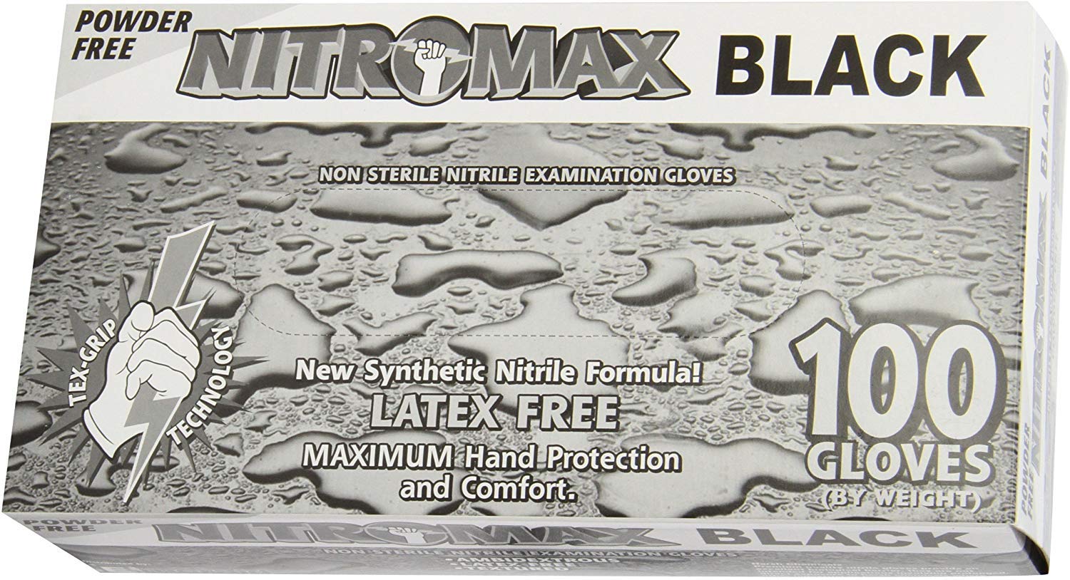 Nitromax Powder-Free Black Nitrile Exam Gloves - Latex-Free, 100 Count (Small #1082) - Ideal for Medical, Dental, Tattoo & Food Handling Safety