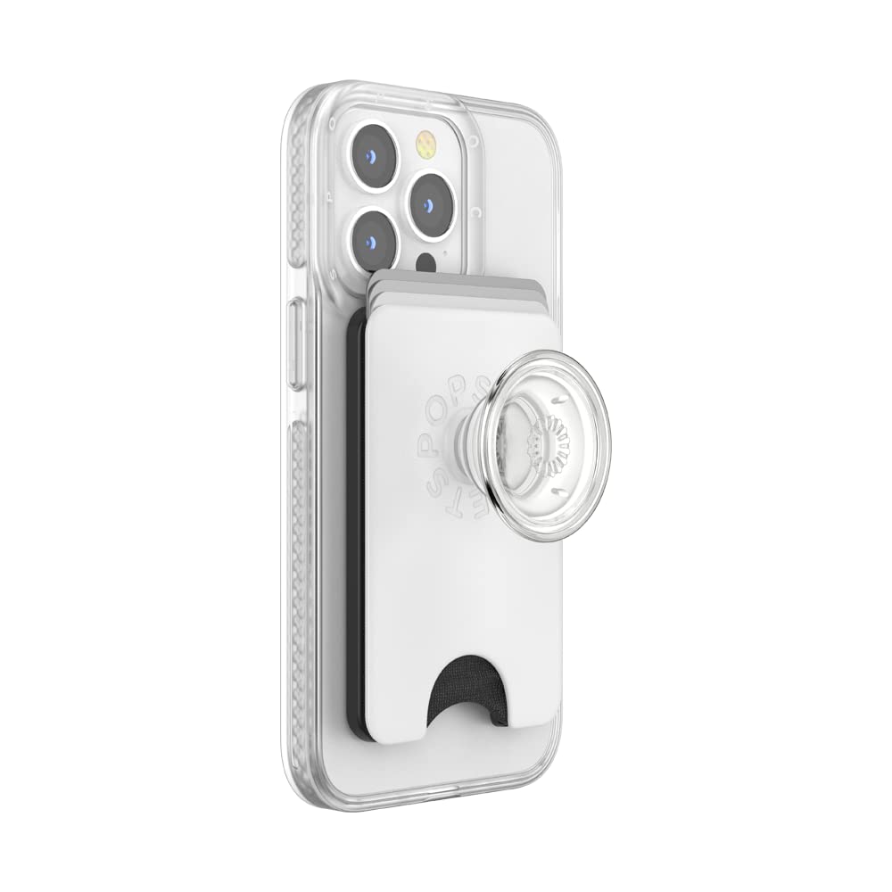 PopSockets Phone Wallet with Expanding Grip - MagSafe® Compatible Card Holder for iPhone, Wireless Charging Friendly, White Clear - Perfect for Travel, Commuting & Hands-Free Use