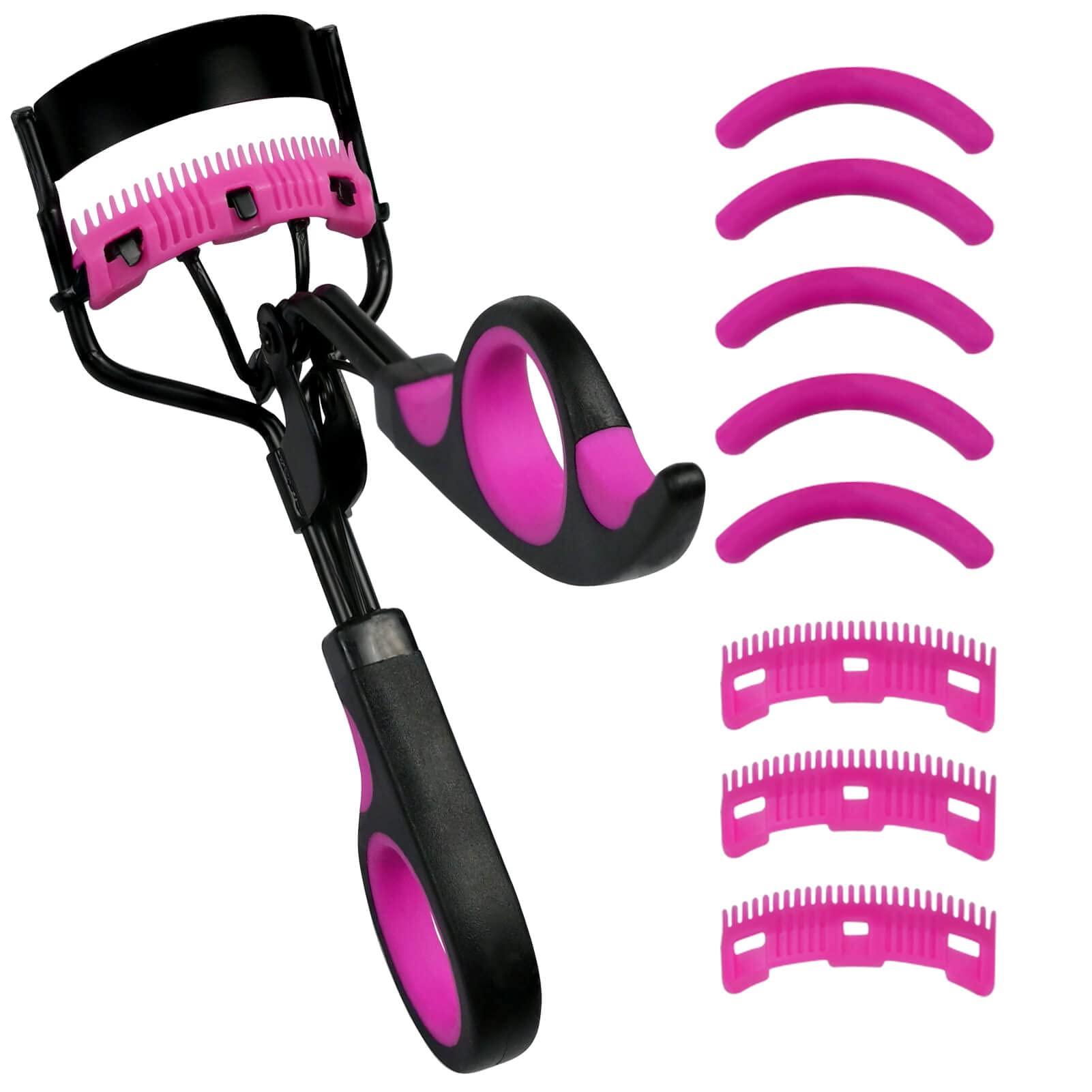 **IMMER LIEBEN Eyelash Curler with Comb - Black & Purple Lash Curling Tool with 5 Replacement Pads & 3 Combs - 10-Second Lift for Long, Curled Lashes - Perfect for Daily Makeup & Special Occasions**