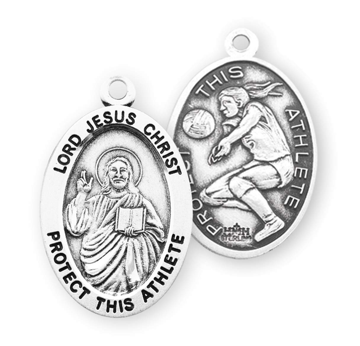 Lord Jesus Christ Sterling Silver Oval Medal for Female Volleyball Athletes - Perfect Gift for Sports Enthusiasts & Christian Athletes