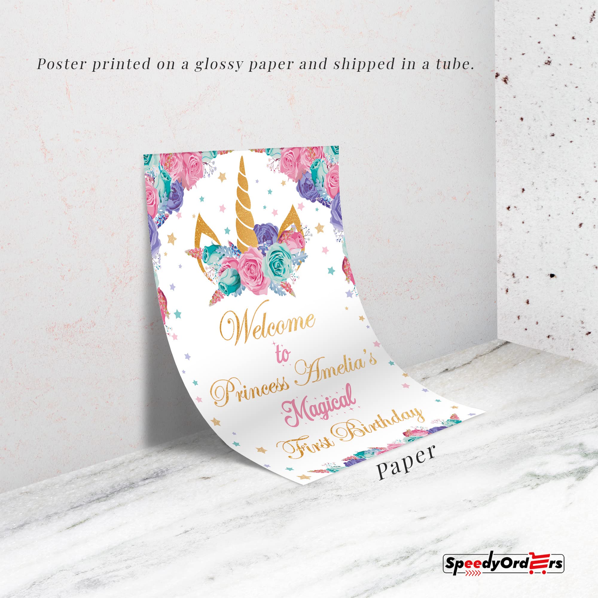 Magical Rainbow Unicorn Birthday Welcome Sign - Floral Unicorn Theme Party Decor - Perfect for Girls' Birthday Celebrations, Baby Showers & Fantasy Themed Events