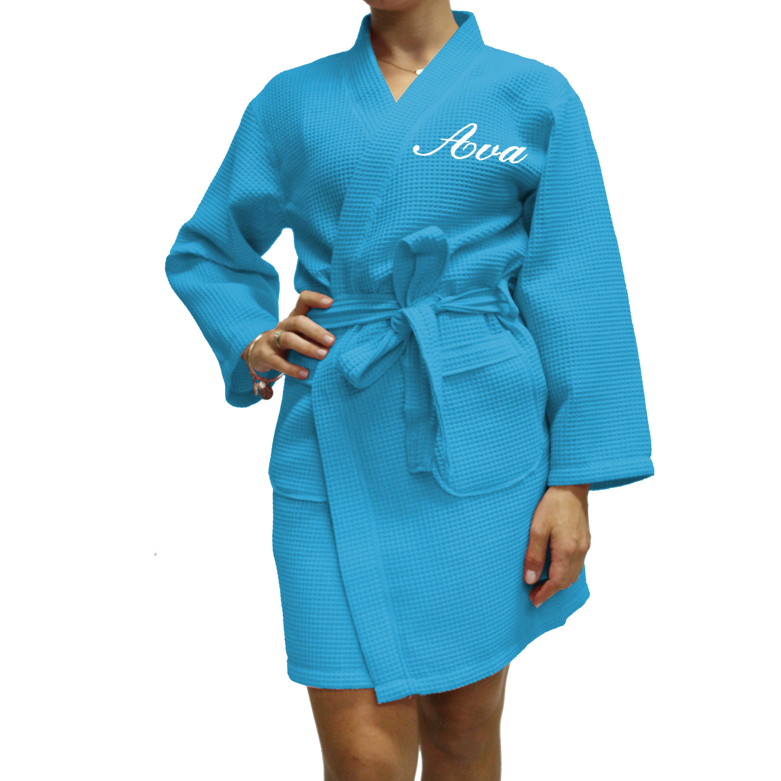 Personalized Monogrammed Waffle Bridesmaid Robe - Custom Wedding Bridal Party Gift - Perfect for Bachelorette Parties, Spa Days & Getting Ready Photos