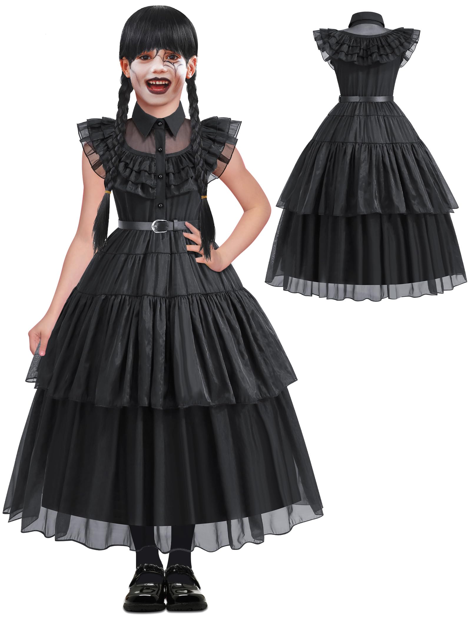 Black Costume Dress for Girls & Toddlers - Halloween, Birthday Party, Cosplay Outfit | Elegant Kids Party Dress for Special Occasions & Dress-Up Play