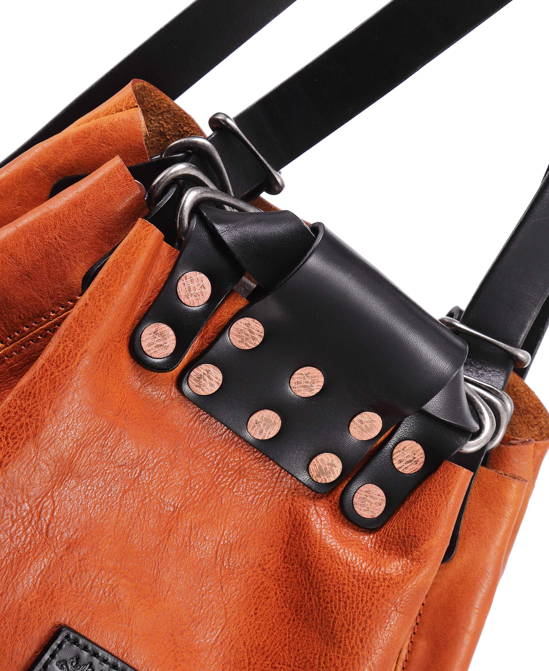 Genuine Leather Stars Align Bucket Backpack for Women & Men - Stylish Crossbody & Shoulder Bag in Cognac & Black - Perfect for Travel, Work & Everyday Use
