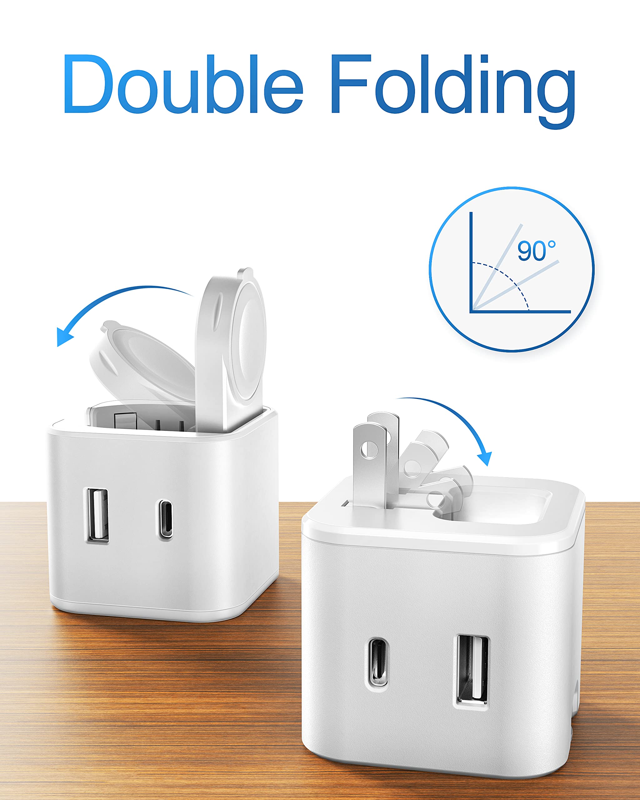 36W Apple Charging Block with Built-in Watch Charger - Foldable PD Fast Charger for iPhone 15/14/13/12/11 - Dual Port Wall Charger Compatible with Apple Watch, AirPods & More - Perfect for Travel, Home & Office (White)