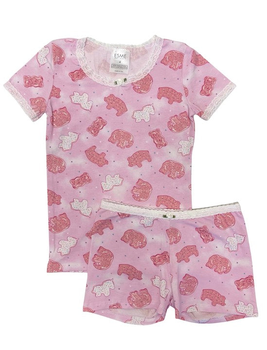 Cute Animal Print Cookie Short Sleeve Top and Shorts Set - Fun Summer Outfit for Kids, Playdates, and Birthday Parties
