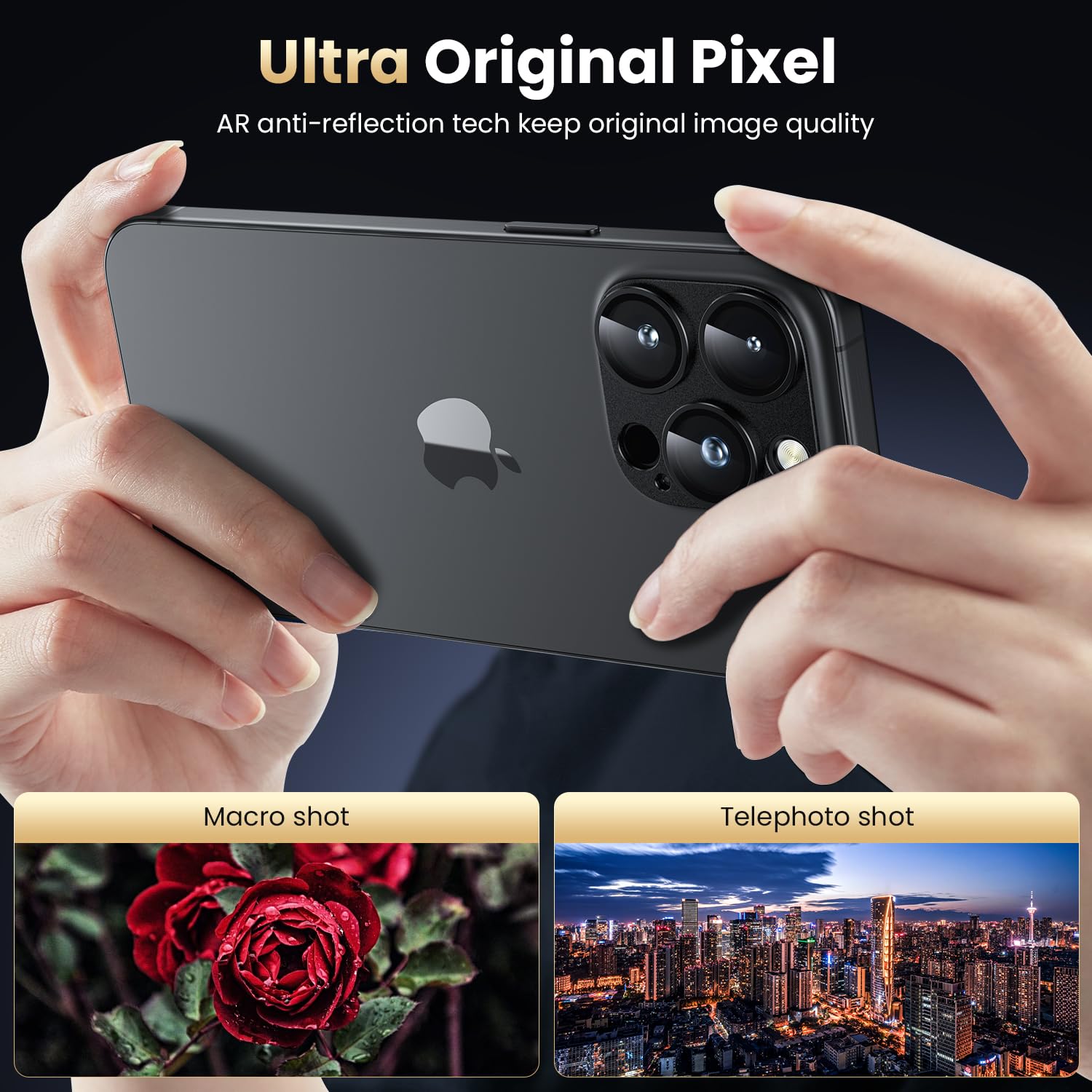 WSKEN Military Grade Shatterproof Camera Lens Protector for iPhone 16 Pro & iPhone 16 Pro Max - Black Titanium Metal Alloy Tempered Glass with Strong Adsorption - Perfect for Outdoor Adventures, Travel & Daily Protection