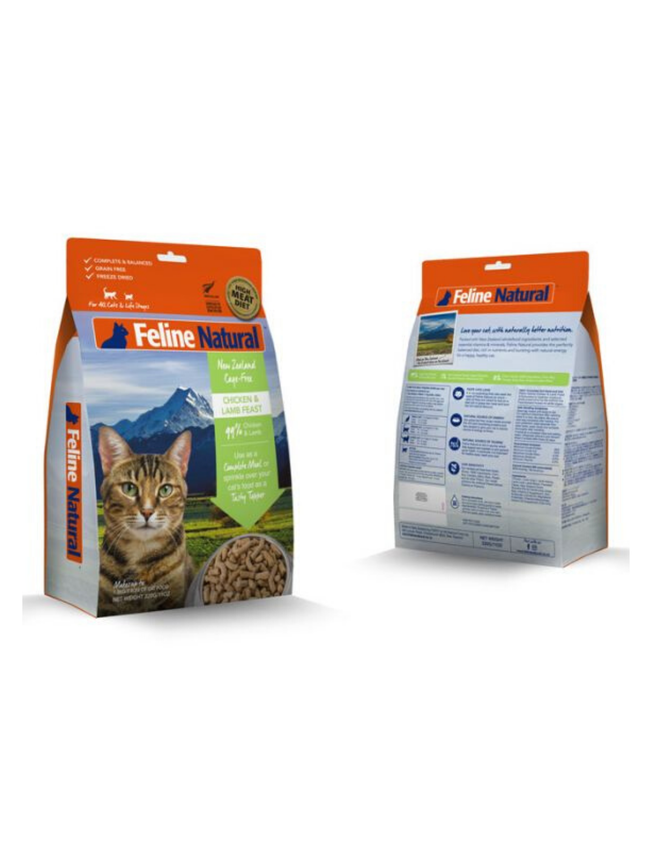 Feline Natural Freeze Dried Cat Food - Grain Free Chicken & Lamb Recipe - 11.3oz (320g) for Adult Cats - High Protein Raw Nutrition for Indoor & Outdoor Cats - Perfect for Travel & Treats
