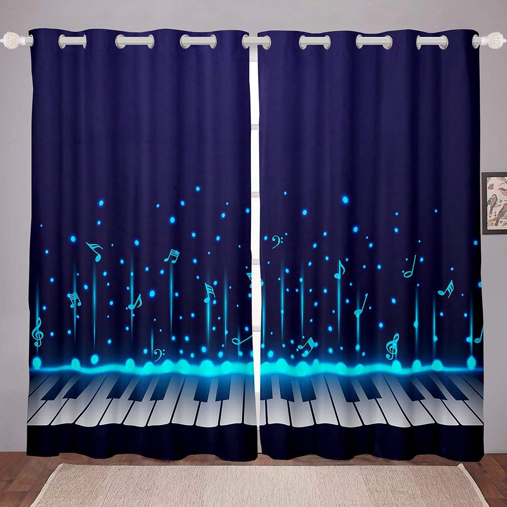 Elegant Navy Blue Piano Music Curtains with Grommets - 2 Panels 104W x 90L for Bedroom, Kitchen & Living Room | Soundproof Window Drapes for Music Lovers & Home Decor