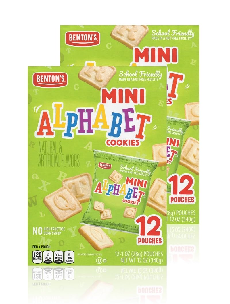 Benton's Mini Cookie Snack Packs - 2 Boxes Alphabet Cookies for Kids, School Lunch, Party Favors & On-the-Go Snacks