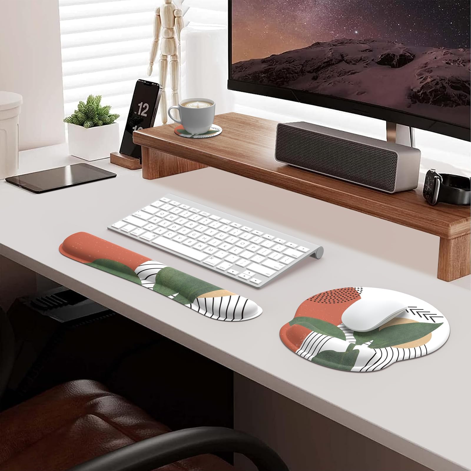 iLeadon Ergonomic Mouse Pad with Wrist Rest - Non-Slip Computer Mouse Pad for Home & Office - Comfortable Wrist Support for Pain Relief & Easy Typing - Modern Abstract Plant Design - Perfect for Gaming, Work & Long Computer Sessions