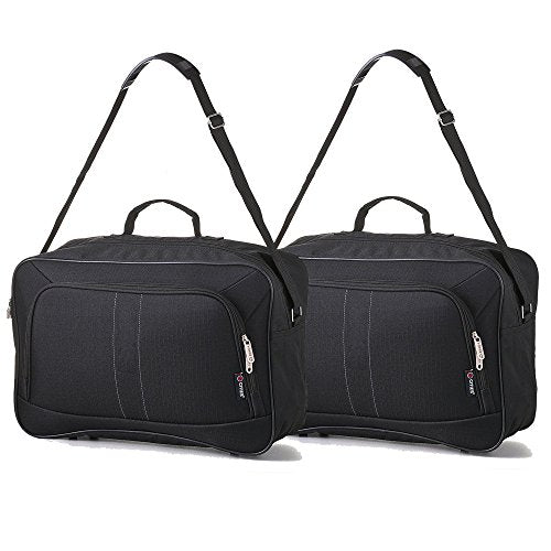 16 Inch Carry On Hand Luggage Flight Duffle Bag - 19L Travel Duffel for Airplane (2 Pack Black) - Perfect as 2nd Bag or Underseat Storage for Business Trips & Weekend Getaways