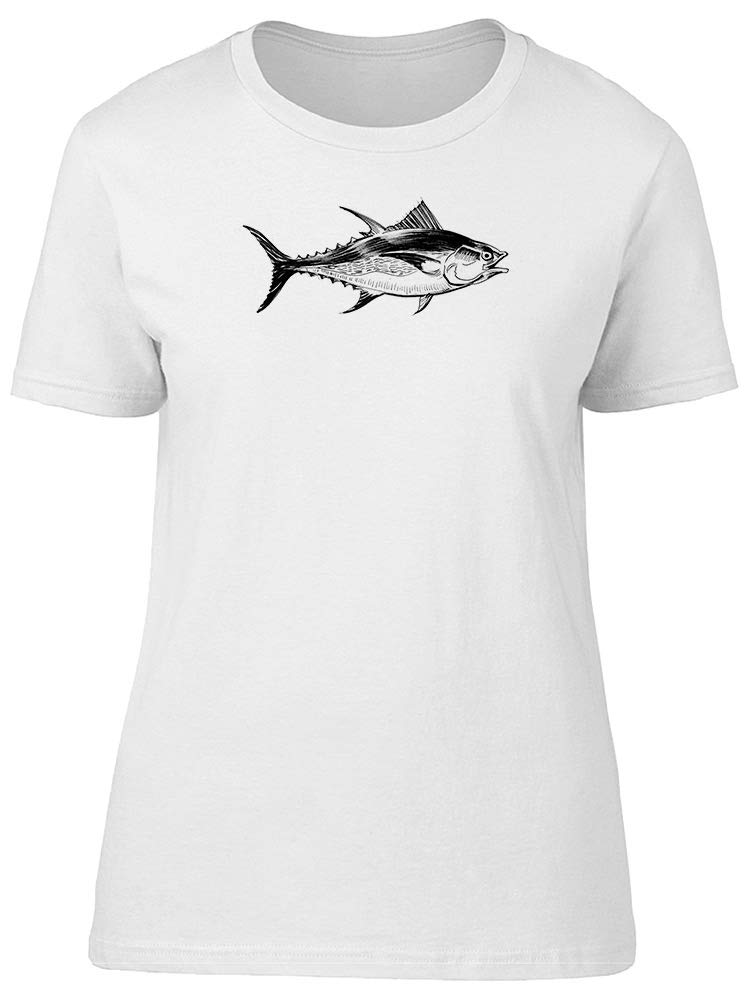 Smartprints Women's Tuna Fish Sketch Graphic T-Shirt - Casual Summer Tee for Beach Outings & Artistic Fashion