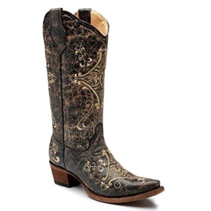 Corral Women's Black Crackle/Bone Embroidered Cowboy Boots - Western Style Fashion for Country Rides, Concerts & Outdoor Events