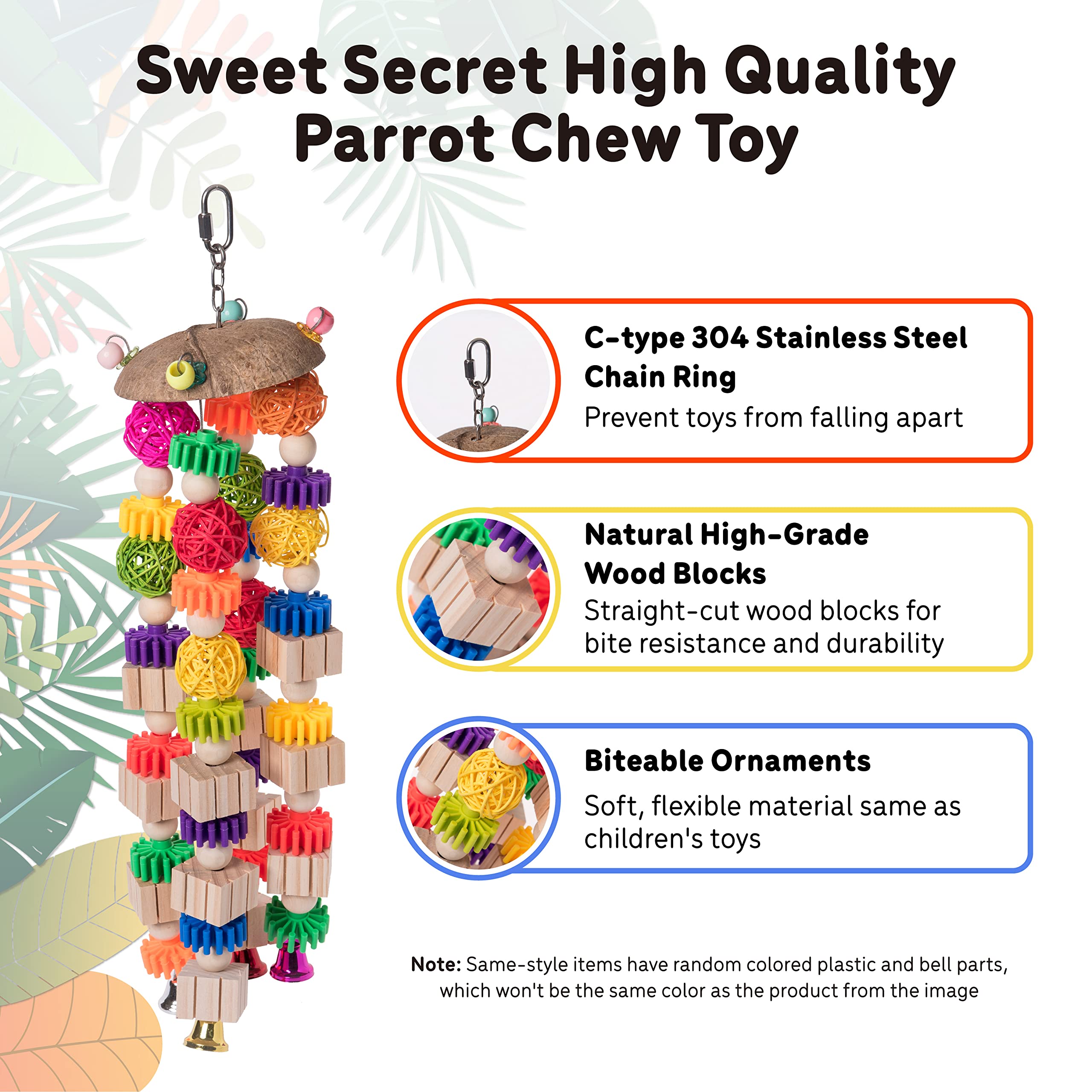 Durable Wooden Chew Toys for Large Parrots - Sweet Secret Parrot Toys for Cockatoos & African Greys | Medium to Large Bird Enrichment for Play & Exercise