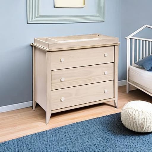 Babyletto Sprout 3-Drawer Changing Table Dresser with Removable Changing Tray - Washed Natural & White - Greenguard Gold Certified - Perfect Nursery Furniture for Diaper Changes & Baby Clothes Storage