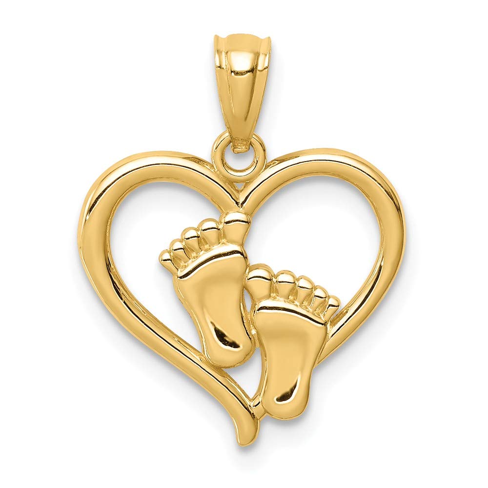 14K Solid Yellow Gold Baby Feet in Heart Pendant Charm - Perfect for Newborn Gifts, Christening Jewelry & Mother's Day Presents