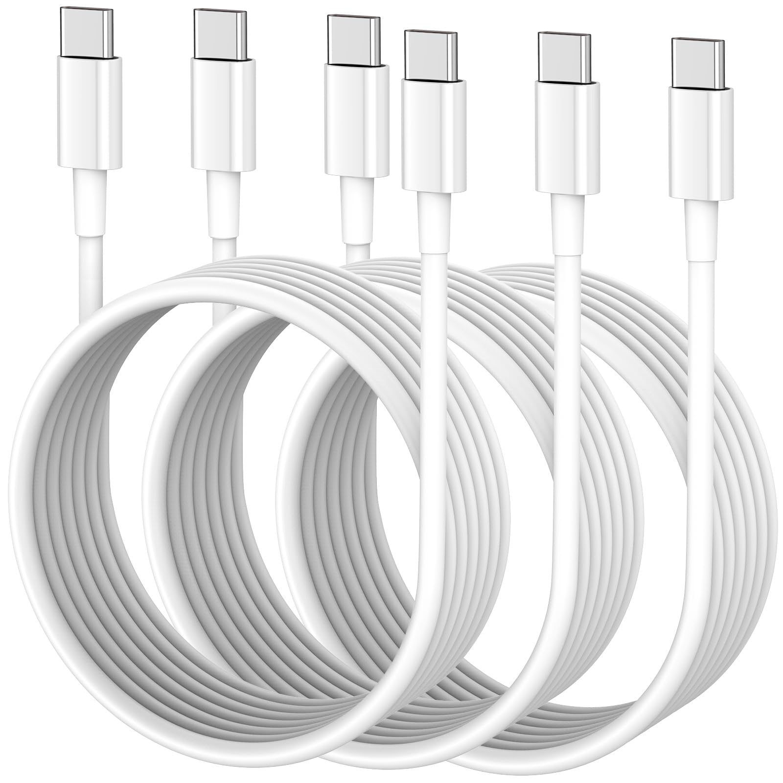 60W Fast Charging USB C to USB C Cable 10ft 3-Pack - Type C Charger Cord for iPhone 15 Pro Max/Plus, MacBook Pro 2018/2019, iPad Mini/Pro & Samsung Galaxy S23/S22 - Perfect for Home, Office & Travel Charging