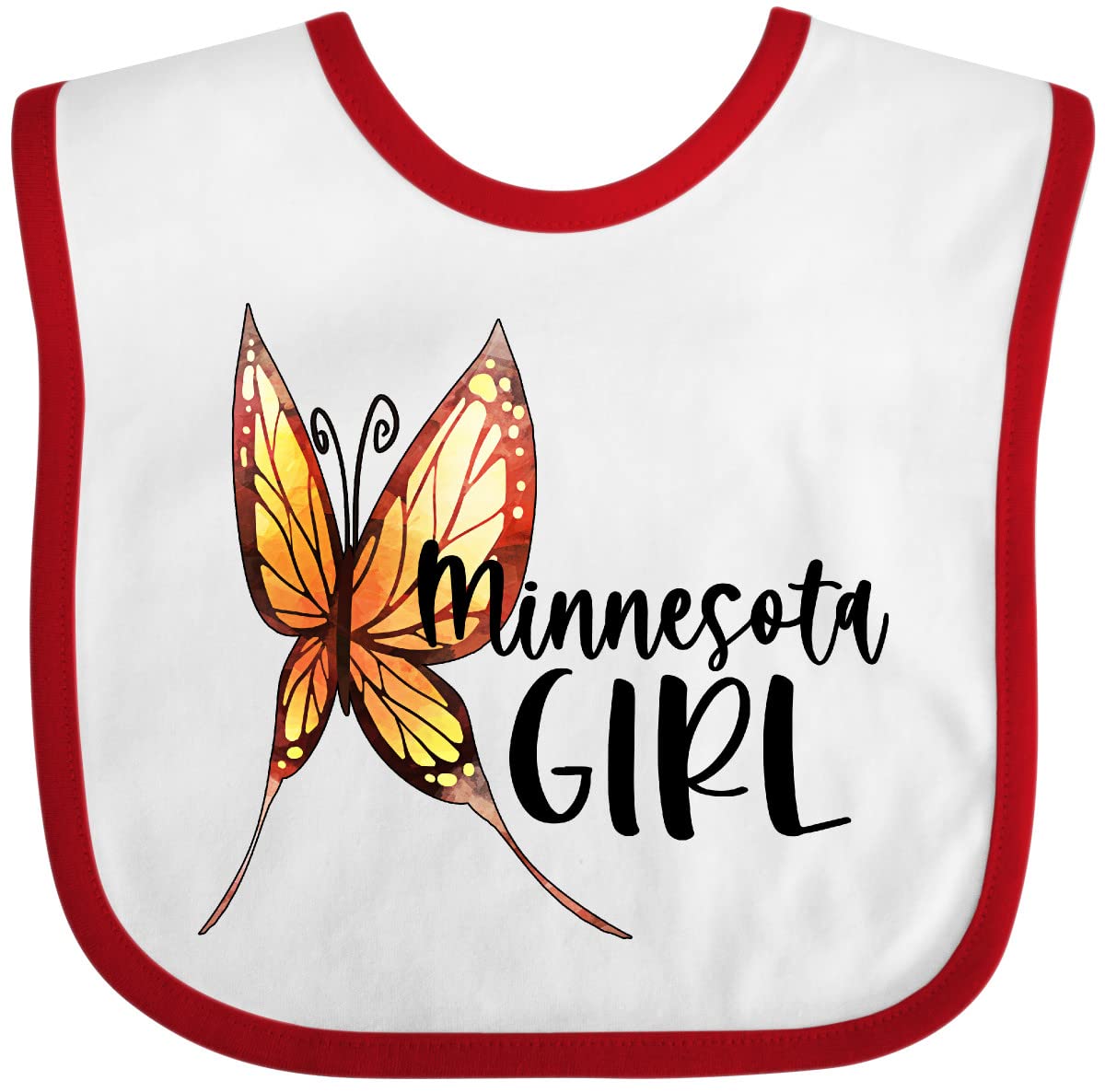 Inktastic Minnesota Girl Butterfly Baby Bib - Soft Cotton Drool Bib for Infants & Toddlers - Perfect for Feeding, Teething, and Everyday Use