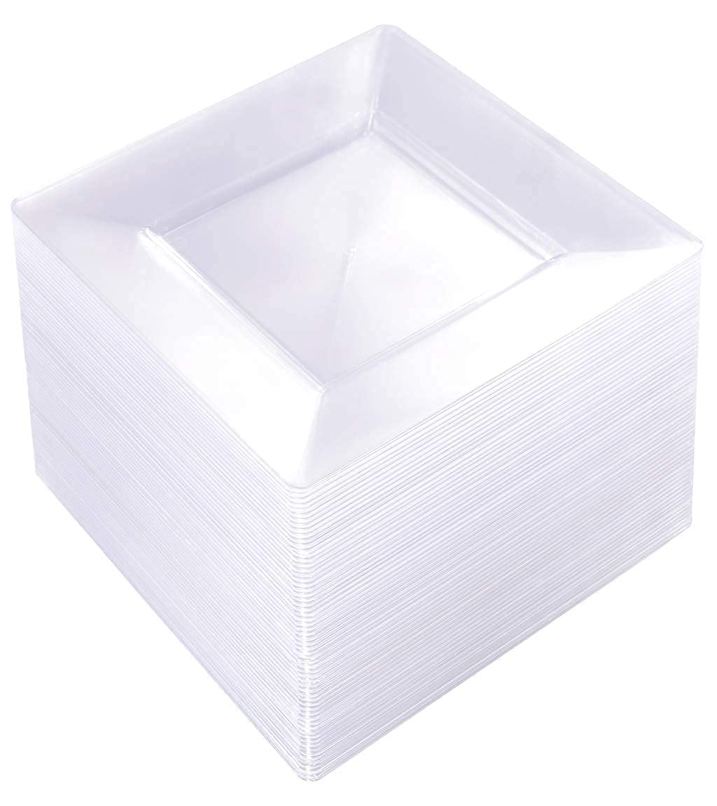 100PCS Clear 6-Inch Square Disposable Plastic Plates & 60PCS 9.5-Inch Clear Square Disposable Plates - Perfect for Parties, Picnics, BBQs, and Events