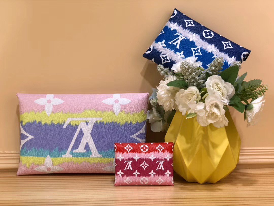 Louis Vuitton Escale Pochette Kirigami Set - 3-Piece Pastel Multicolor Leather Pouch Wallet & Accessory Case - Perfect for Travel, Cosmetics & Jewelry Organization
