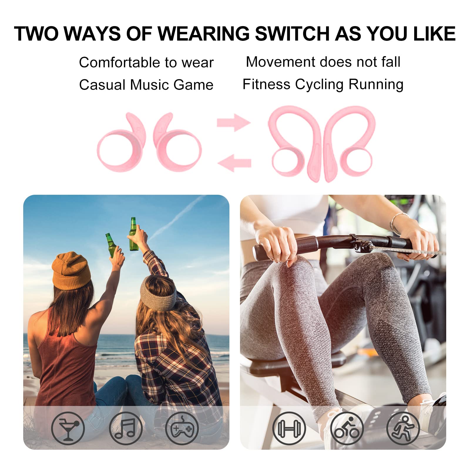 Pink Over-Ear Wireless Bluetooth Earbuds with Ear Hooks - Sweatproof & Noise Cancelling Headphones for Running, Gym, Workout - Small In-Ear Headset Compatible with Android Phones (Perfect for Sports, Commuting & Outdoor Activities)