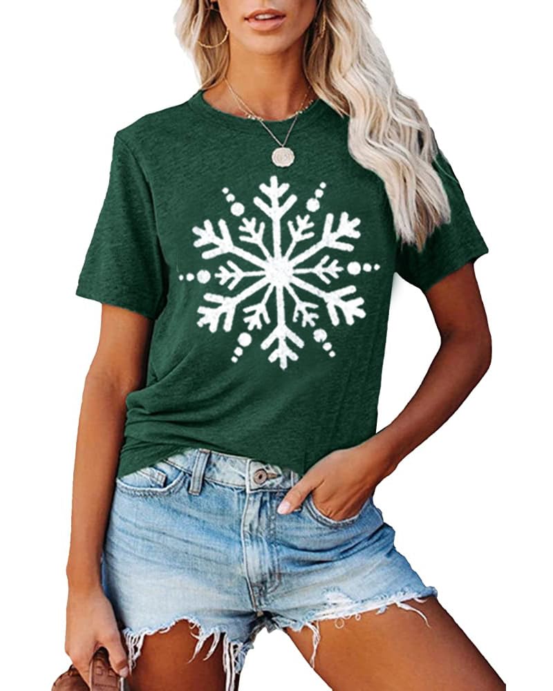 Women's Christmas Shirts with Cute Snowflake Print - Funny Short Sleeve Graphic Tee for Holiday Parties & Family Gatherings