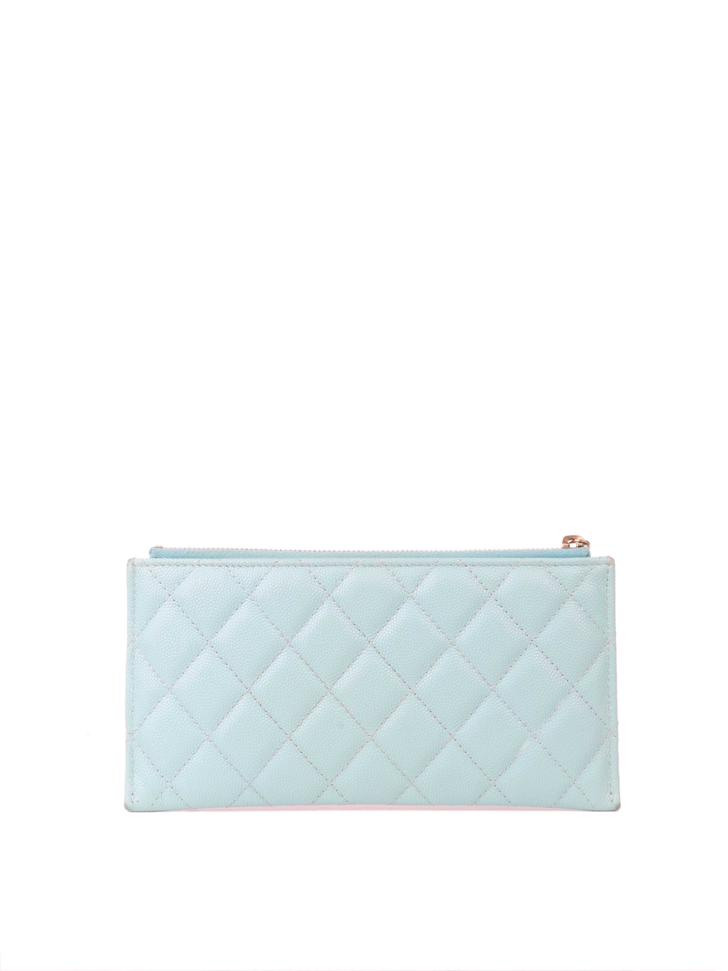 Chanel Light Blue Caviar Leather Zip Wallet for Women | Luxury Designer Coin Purse & Card Holder | Perfect for Everyday Use, Travel, and Gift Giving