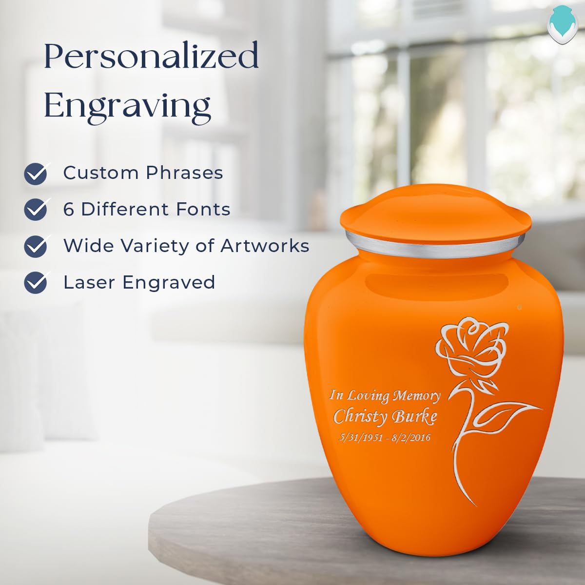 Personalized Rose Cremation Urn for Ashes - Large Burnt Orange Funeral Urn for Adults with Double-Side Engraving (Holds 200 lbs) - Perfect for Memorial Services & Home Display