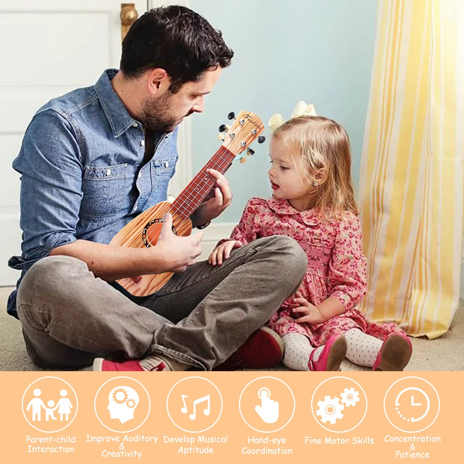 **YOLOPLUS+ 17 Inch Kids Ukulele Toy – 4 String Mini Guitar for Toddlers & Beginners | Educational Musical Instrument with Anti-Impact Design, Includes Picks, Strap & Tutorial – Perfect for Learning, Gifts & Home Play**