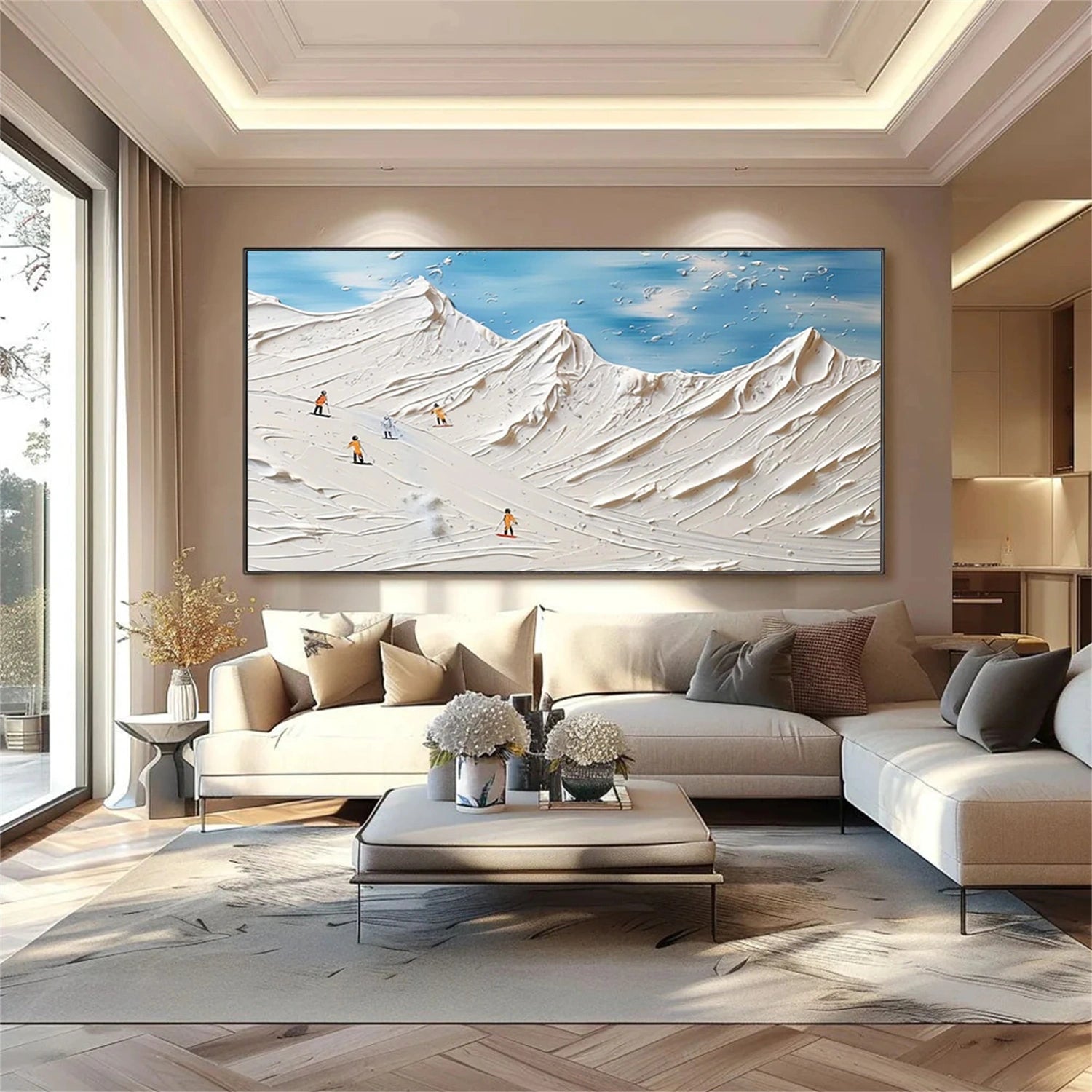 SP042 Skiing Sport Art Textured Canvas Painting - Perfect for Winter Home Decor & Ski Lodge Wall Art