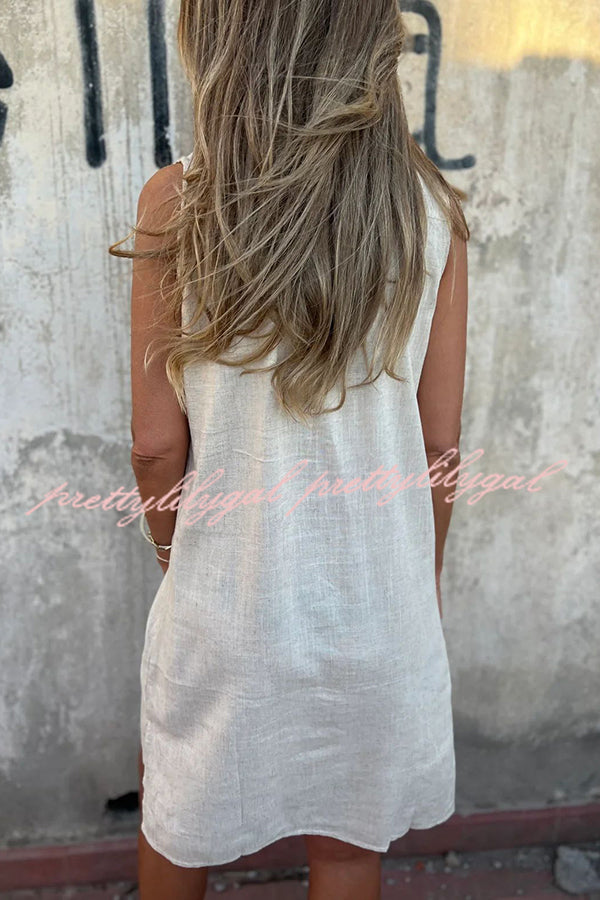 Solid Color Sleeveless V-Neck Casual Pocket Mini Dress for Women - Summer Beach Party, Date Night & Vacation Outfit