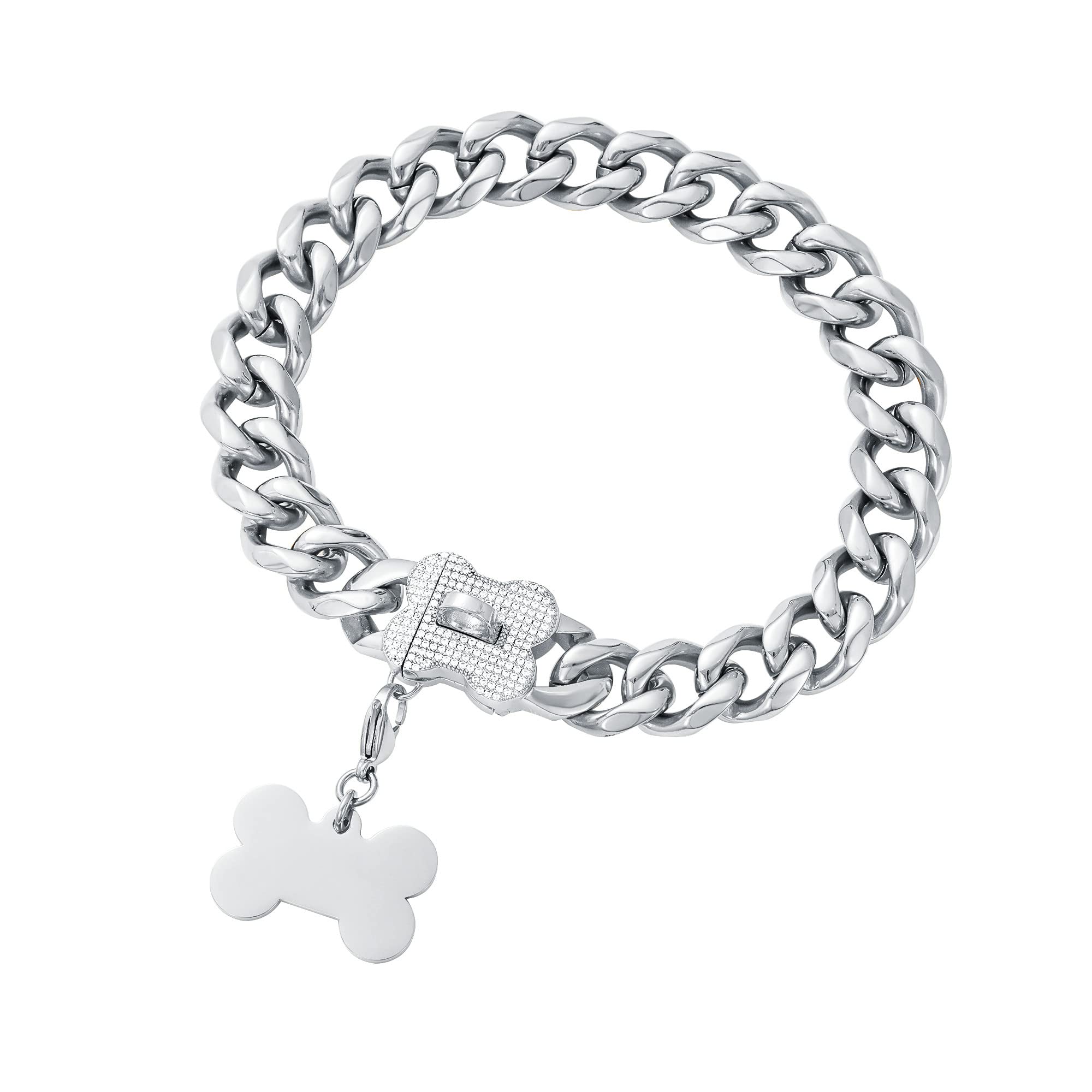 **Premium Silver Cuban Link Dog Collar for Medium & Large Breeds – Heavy Duty Chain Collar for Bulldogs, Pitbulls & Outdoor Walking – Perfect for Training, Daily Walks & Fashionable Pet Accessories**