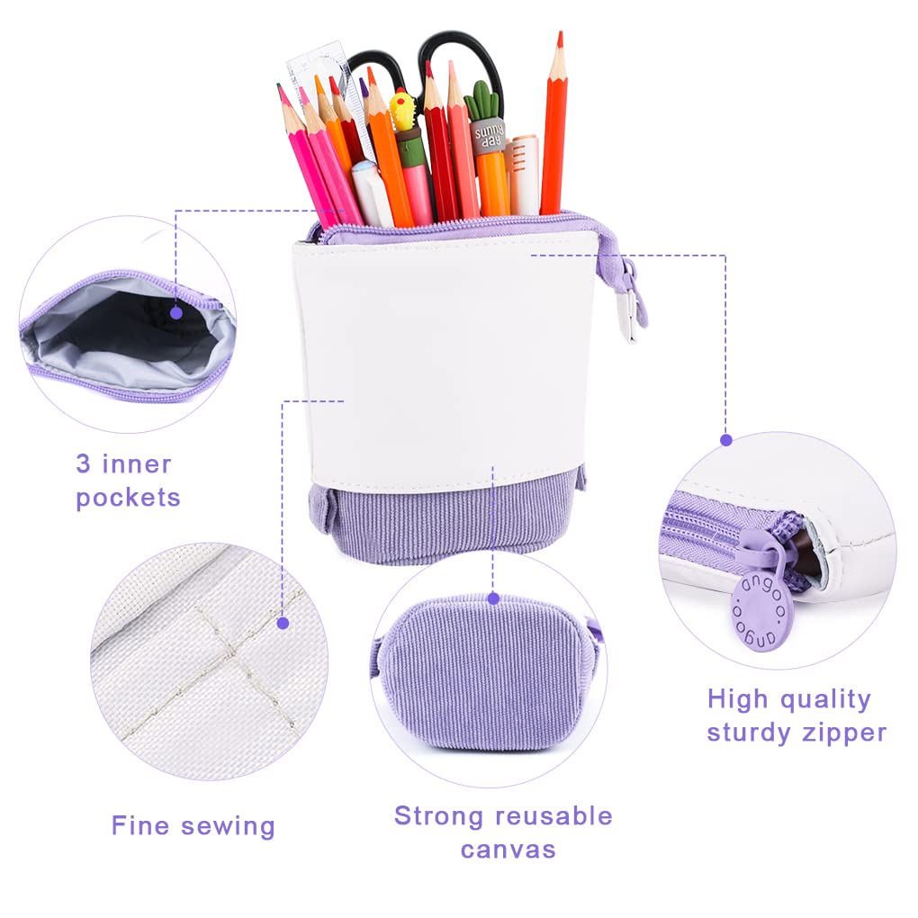 Oyachic Stand Up Pencil Case - Adjustable Telescopic Pen Holder & Cosmetic Organizer Bag - Cute Makeup Pouch for Women - Perfect for Office, School & Travel Organization