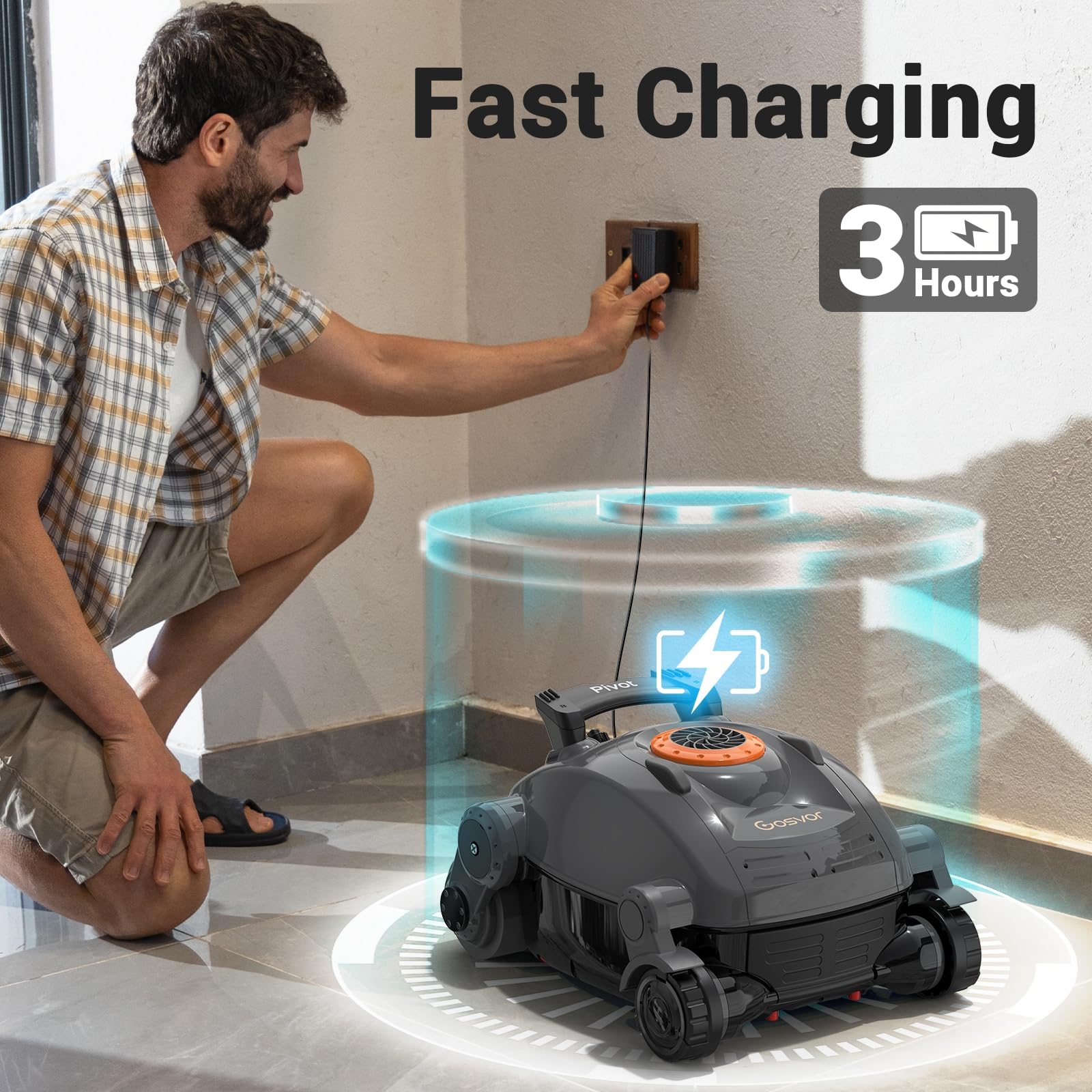 Pivot Cordless Robotic Pool Cleaner - Wall Climbing, Triple-Motor, Long Battery Life, Self-Parking, Automatic Pool Vacuum for Inground & Above Ground Pools Up to 65 FT - Perfect for Backyard, Vacation Homes & Commercial Pools