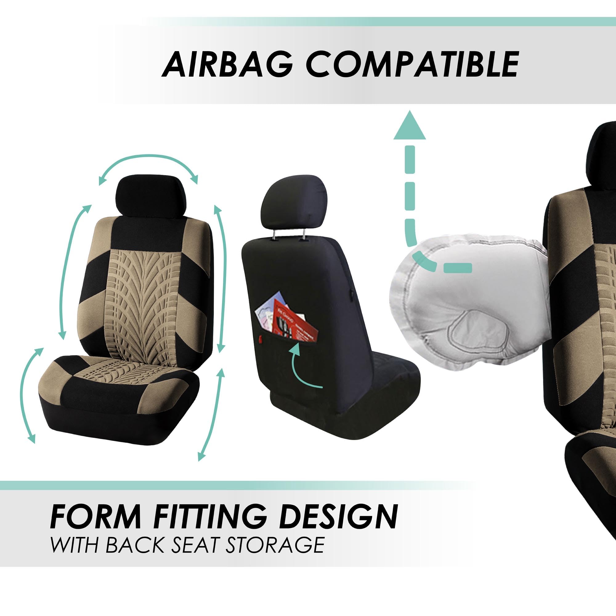 FFH Group 3-Row 7-Seater Beige Car Seat Covers - Universal Fit for Cars, Trucks & SUVs | Airbag Compatible, Split Rear Design | Premium Travel Protection | Perfect for Road Trips, Family Outings & Daily Commutes