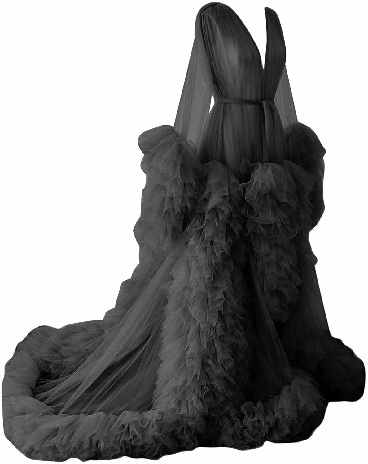 Sexy Sheer Tulle Robe for Women - Long Lingerie Nightgown, Bridal Wedding Sleepwear, Maternity Photoshoot Bathrobe - Perfect for Boudoir, Honeymoon & Special Occasions