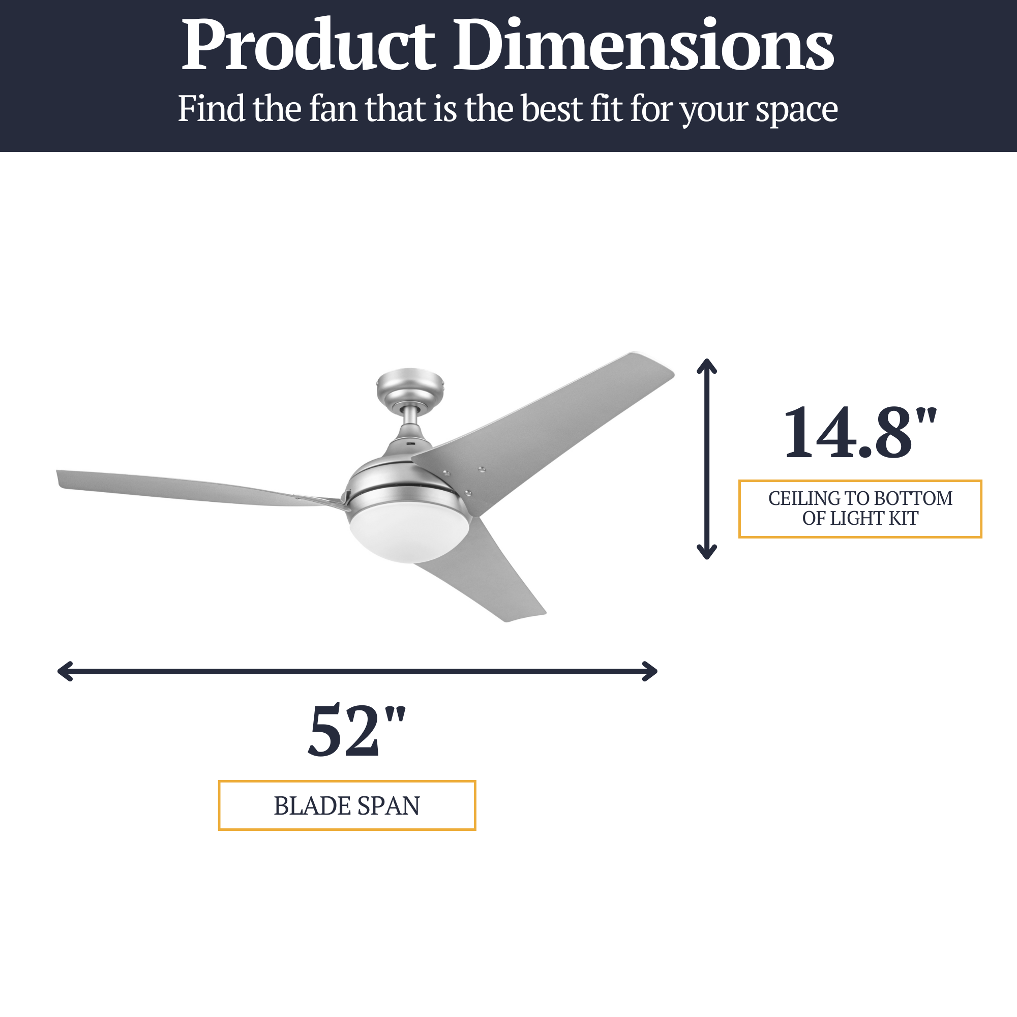 52 Inch Maxon Silver Ceiling Fan with Remote Control - Modern Cooling for Living Room, Bedroom & Office