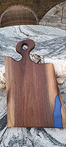 Handcrafted Solid Black Walnut Live Edge Charcuterie Board with Epoxy Resin - 16