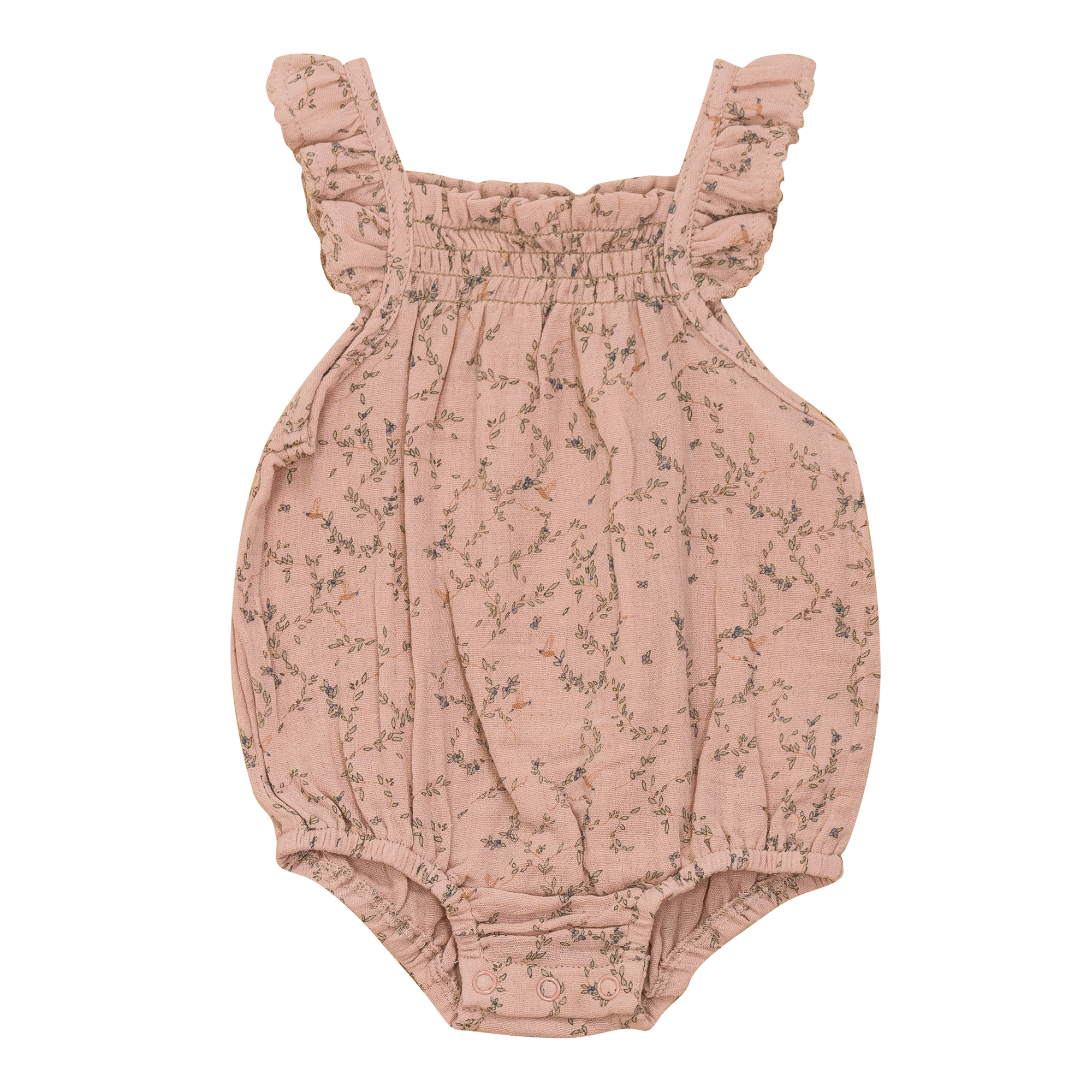 Crinkle Leaves and Bird Print Romper - Soft Baby Romper with Fun Crinkle Leaves & Cute Bird Design - Perfect for Playtime, Photo Shoots & Everyday Wear