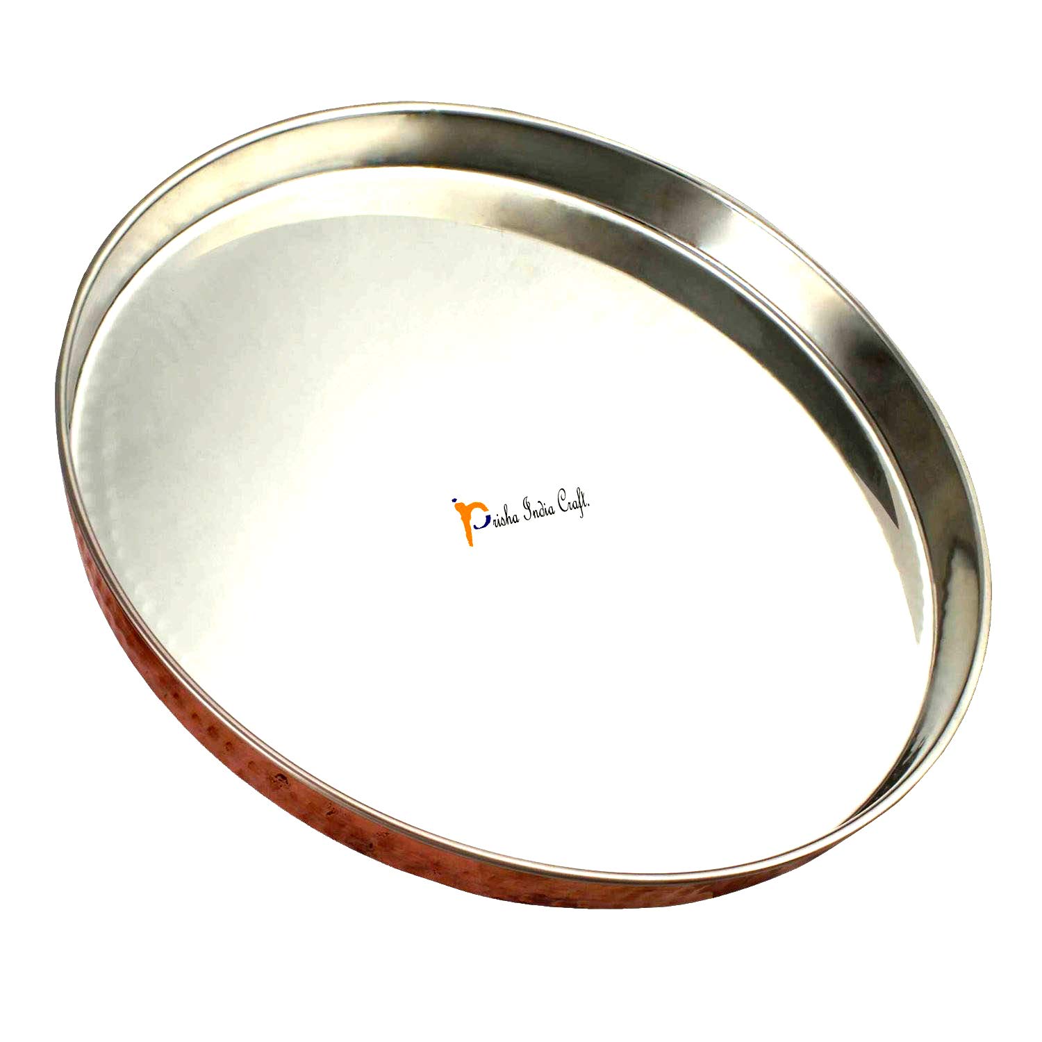 Premium 12 Inch Copper & Stainless Steel Round Thali Platter Set (Pack of 2) - Elegant Dinnerware Serving Tray for Indian Cuisine, Party Entertaining & Festive Dining