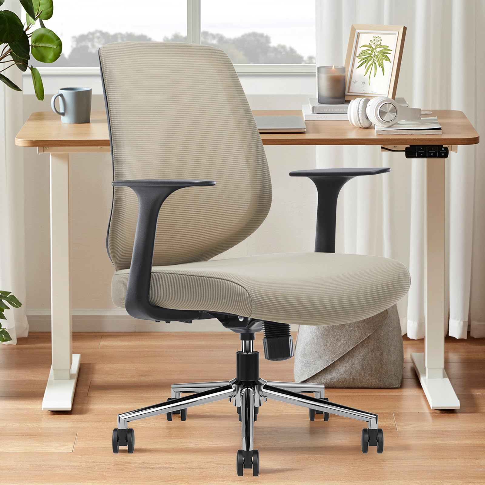 Farini Ergonomic Home Office Chair - Adjustable Mesh Desk Chair with Lumbar Support & Armrests - Comfortable Computer Chair for Work, Study, Gaming - Perfect for Small Spaces & Long Hours (Beige)