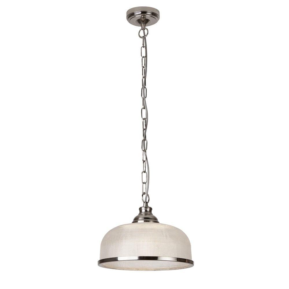 Bistro II 1-Light Silver Pendant with Holophane Glass Shade - Perfect for Kitchen Island, Dining Room & Cafe Lighting