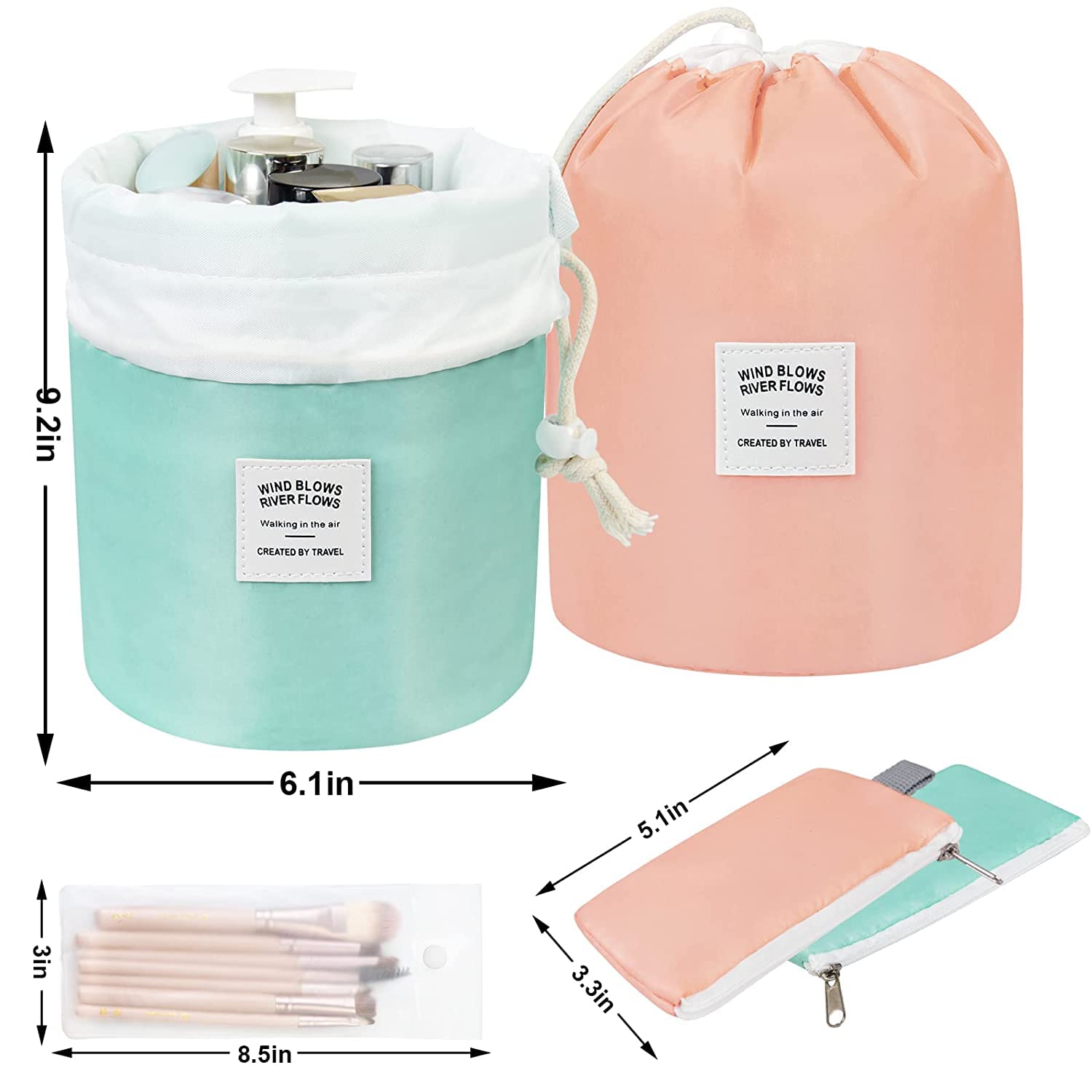 Collapsible Travel Makeup Bag - Portable Cosmetic Pouch with Inner Pockets for Toiletries & Organizing