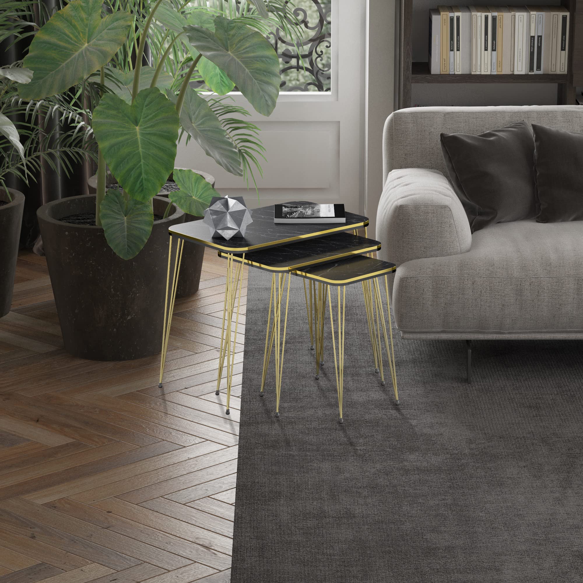 3-Piece Rectangular Nesting Coffee Table Set - Modern Woodgrain Side Tables for Living Room, Bedroom - End Tables, Nightstands, Small Accent Tables - Perfect for Compact Spaces & Home Decor